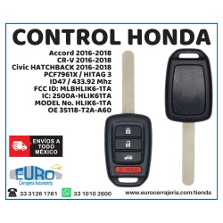 Honda Accord CR-V CIVIC Llave Remoto 433 Mhz MLBHLIK6-1TA